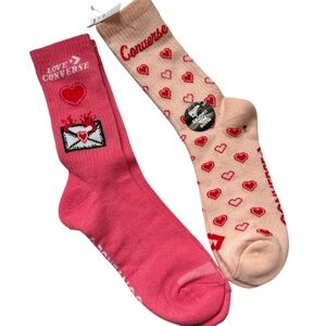 2 Pair Converse Socks Pink and Red Hearts Size 9 - 11 NEW